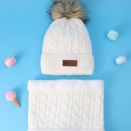 Pine Kids Woolen Cap & Muffler Set with Pom Pom - White-image-14