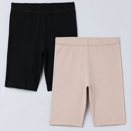 Charm n Cherish Pack Of 2 Solid Solid Shorts - Black & Beige-image-39