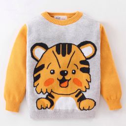 Simply Knitted Full Sleeves Pullover Sweater With Tiger Design - Yellow-image-42