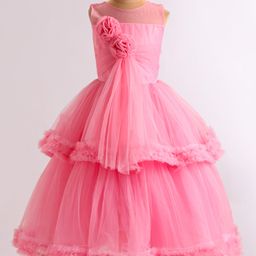 Bluebell Woven Sleeveless Layered Gown with Floral Corsage - Pink-image-29