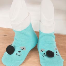 Yellow Bee Cotton Cute Bear Face Designed Socks - Blue-image-90