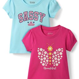 Honeyhap Cotton Knit Half Sleeves Tops With Sassy Text Print Pack of 2 - Dark Pink & Light Blue-image-94