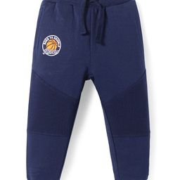 Babyhug Cotton Knit Full Length Lounge Pant with Text Patch Detailing - Navy Blue-picture-14