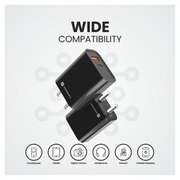 Portronics POR-1445 Adapto 45 20W Mach USB andType-C Dual Output Super Fast Charger Fast Charging and USB A Adaptor for iPhone Android and Other Type C Enabled Devices-Black image 3