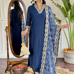 KALINI Women Regular Kurta with Trousers & With Dupatta-47