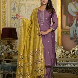 Juniper Floral Embroidered Zari Straight Kurta With Trousers & Dupatta-30