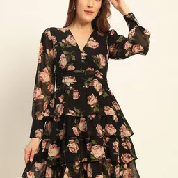 Mast & Harbour Floral Print Georgette A-Line Mini Dress-picture-46