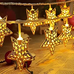 KAVYARA Gold-Toned & White Star Shape Metal String Lights-30