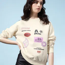 glitchez Typography Printed Raglan Sleeves Relaxed Fit Sweatshirt with Inner Fleece-picture-43