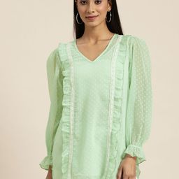 Qurvii Self Design Ruffles Georgette Longline Top image 1