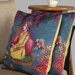 HOUZZCODE Multicoloured Set of 2 Ethnic Motifs Square Cushion Covers image 1