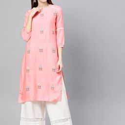 W Women Pink Embroidered Straight Kurta-picture-27