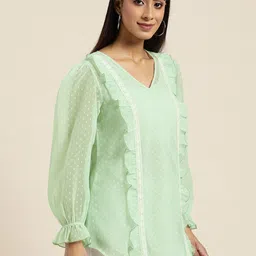 Qurvii Self Design Ruffles Georgette Longline Top image 3