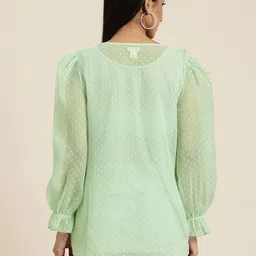 Qurvii Self Design Ruffles Georgette Longline Top image 4