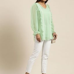 Qurvii Self Design Ruffles Georgette Longline Top image 5