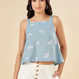 Akkriti by Pantaloons Dream Blue Embroidered Crop Top-image-1