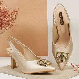 Flat N Heels Women's Gold Sling Back Stilettos-38