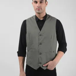 Numero Uno Grey Cotton Regular Fit Waistcoat-image-83