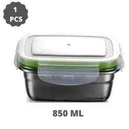 Femora High Steel Rectangular Lunch Box with Air Tight Lid (850 ml) - Set of 1-1