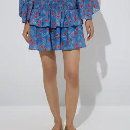 Bombay Paisley by Westside Blue Floral Design Ruffled Cotton Skirt-image-34