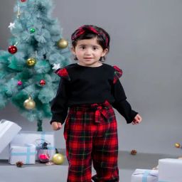 Budding Bees Kids Black & Red Checks Full Sleeves Top with Pants-image-63
