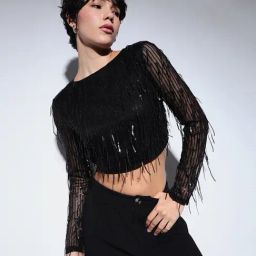 Only Black Embellished Crop Top-image-80