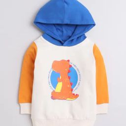 Bumzee Boys Beige & Orange Printed Full Sleeves Hooded Sweatshirt-picture-3