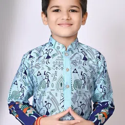 BAESD Boys Printed Regular Dupion Silk Kurta with Dhoti Pants image 2