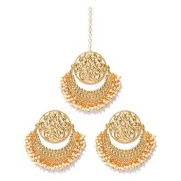 Zaveri Pearls Golden Alloy Earring & Maang Tikka Set-29