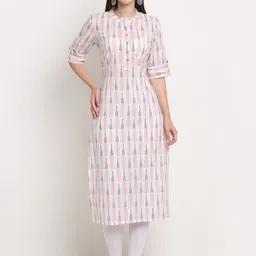 HERE&NOW Floral Printed Mandarin Collar Pure Cotton A-Line Kurta-picture-24