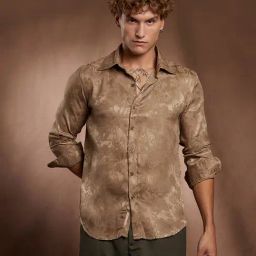 Campus Sutra Peanut Brown Flora-Textured Shirt-picture-21
