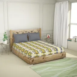 Spaces Atrium Grey & Yellow Cotton 144 TC Bed Sheets Set-image-51