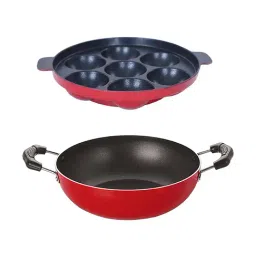 Nirlon Non-Stick Red Aluminium Appam & Kadai Combo Kitchenware Set - (2.6mm)-47