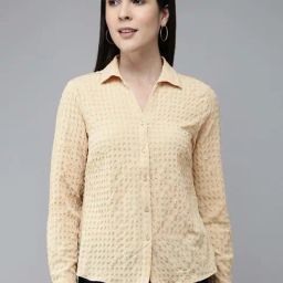 Van Heusen Beige Self Pattern Shirt-image-1