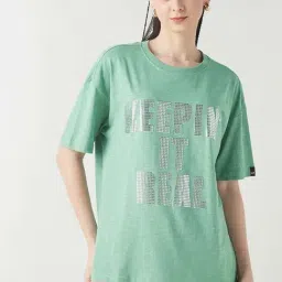 Bewakoof Green Print Cotton Relaxed Fit T-Shirt-image-65