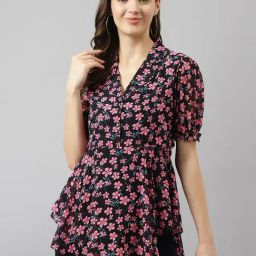 KERI PERRY Black & Pink Floral Print Top-picture-34