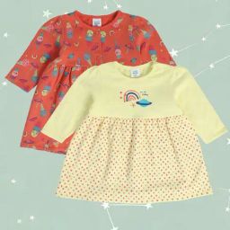 MINIKLUB Kids Orange & Yellow Printed Full Sleeves Dress (Pack Of 2)-picture-16