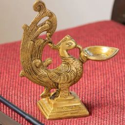 ExclusiveLane Gold Brass Marvellous Peacock Hand-Etched Carved Diya-image-76