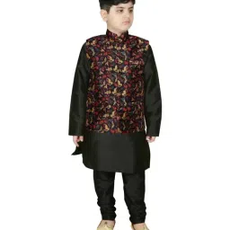 SG Yuvraj Kids Black Printed Full Sleeves Kurta Set-image-67
