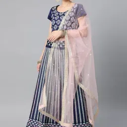READIPRINT FASHIONS Blue Embroidered Lehenga Choli Set With Dupatta-2