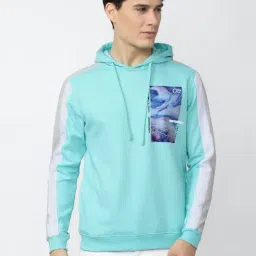Peter England Jeans Blue Regular Fit Colour Block Hooded SweatShirt-image-5