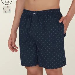 XYXX White & Blue Cotton Relaxed Fit Printed Boxers - Pack Of 2-image-79