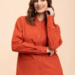 Fablestreet Orange Linen Casual Shirt-image-37