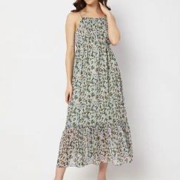 Vero Moda Green & Blue Printed Fit & Flare Dress-image-100