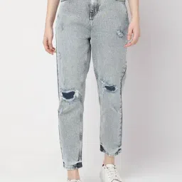 Vero Moda Blue Cotton Distressed Jeans-image-43