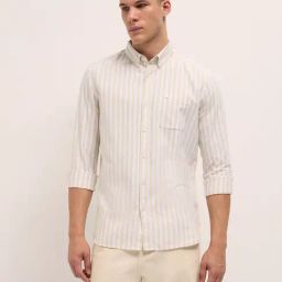 The Bear House Beige Cotton Slim Fit Stripes Casual Shirt-image-78