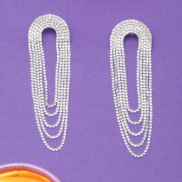 StyleCast Silver-Plated Rhinestone Studded Chain Contemporary Drop Earrings-image-41