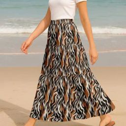 Moomaya Black & Brown Regular Fit Animal Print Skirt with Pockets-picture-23