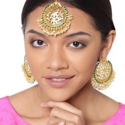 Zaveri Pearls Green Alloy Earring & Maang Tikka Set-17