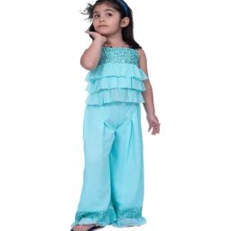 Twisha Girls Seagreen Regular Fit Embroidered Suit Set-image-21